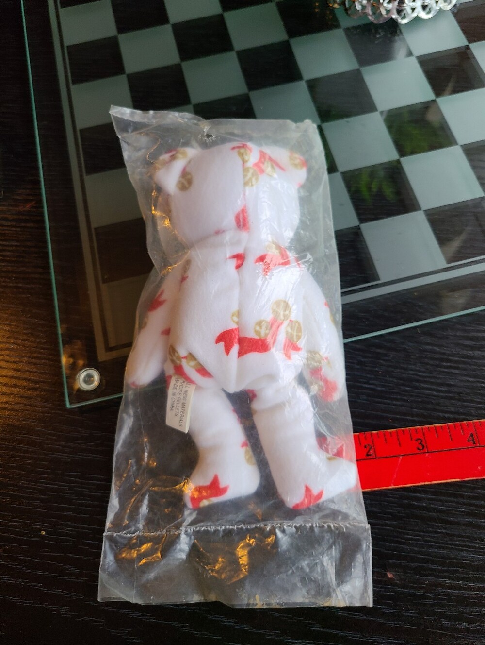 Vintage White Plush Cat with Red Fish Print